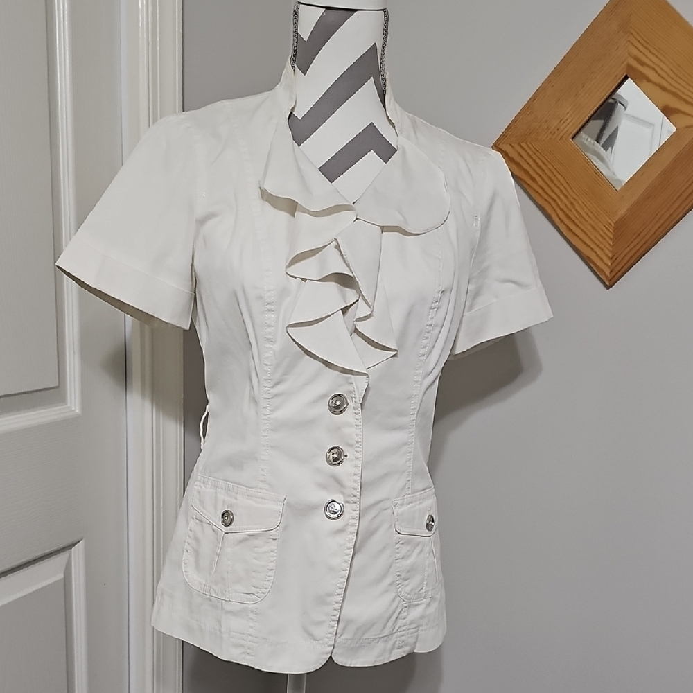 White House Black Market Ruffle Button-Up Blazer